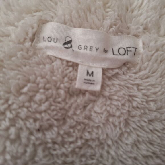 Cozy Sherpa Fleece Full Zip Hoodie Jacket Coat Oversized M Lou and Grey for Loft - Picture 3 of 10